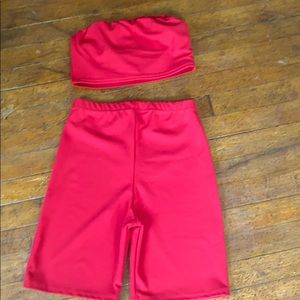 Red biker short co ord